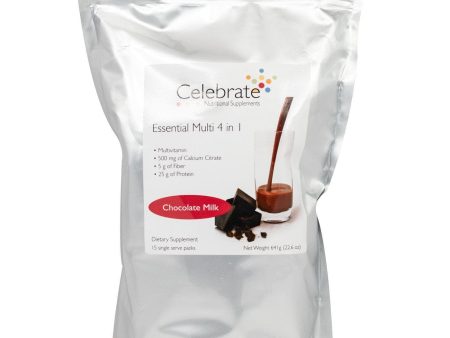 Celebrate Vitamins - Essential Multi 4 in 1 - Chocolate Milk - Multivitamin, Calcium & Protein Shake - 15 Packets Box Online Sale