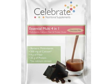 Celebrate Vitamins - Essential Multi 4 in 1 - Chocolate Milk - Multivitamin, Calcium & Protein Shake - Single Serving Discount