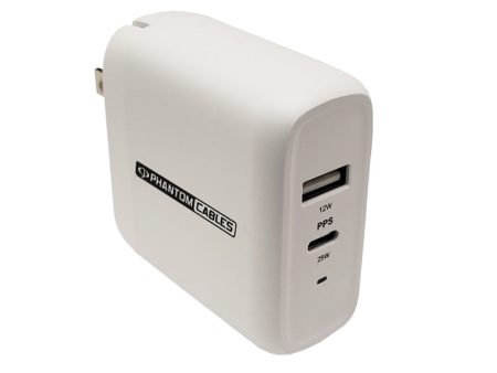 USB Wall Charger - 37W - USB Type-C (25W) - USB Type-A (12W) - PPS - White For Sale