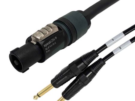 Premium Phantom Cables 4-Pole speakON to 2x 1 4 inch TS Speaker Cable FT4 Online Sale