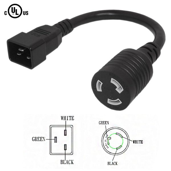 1ft IEC C20 to NEMA L6-20R Power Cable - 12AWG - SJT Jacket on Sale