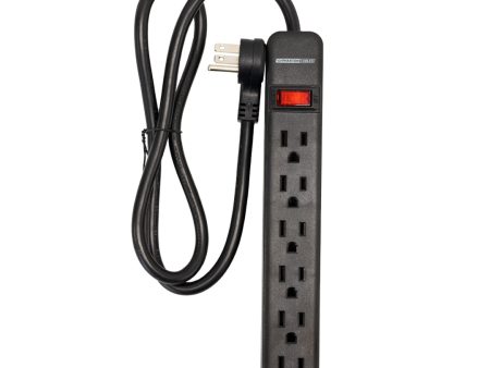 6 Outlet Power Strip - 3ft Cord, 45 Degree Angle 5-15P Plug - Black Online Hot Sale