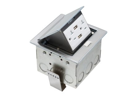 Countertop Pop-up Power Receptacle Box (20A 125V) + 2x USB  - Stainless Steel Online Sale