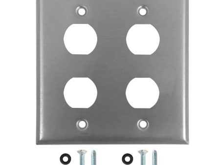 Double Gang Wall Plate - 4x Ethernet Bulkhead Hole - IP44 Rated - Stainless Steel Online Hot Sale