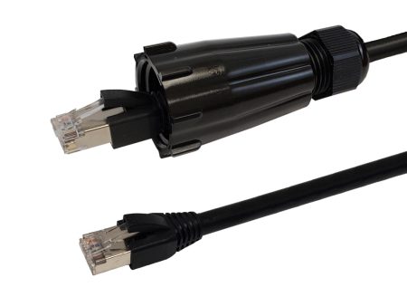 RJ45 Male with IP68 Shroud to RJ45 Cat5e Shielded FTP Outdoor UV   Direct Burial Patch Cable - Black Online now