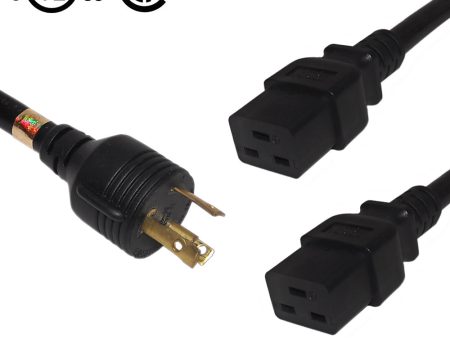 3ft NEMA L6-30P to 2x IEC C19 Power Splitter Cable - 10AWG 12AWG SJT - Black Online Hot Sale